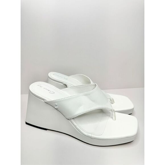 Circus by Sam Edelman Sandals Size 9.5 White Slip On Wedge Heel Square Toe - Picture 3 of 9